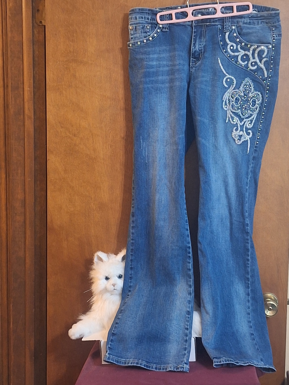 Embellished Blue Flare Jeans for Women